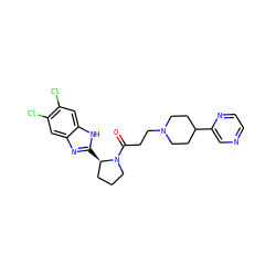 O=C(CCN1CCC(c2cnccn2)CC1)N1CCC[C@H]1c1nc2cc(Cl)c(Cl)cc2[nH]1 ZINC000066074294