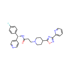 O=C(CCN1CCC(c2nc(-c3ccccn3)no2)CC1)N[C@H](c1ccncc1)c1ccc(F)cc1 ZINC000073224338