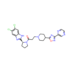 O=C(CCN1CCC(c2nc(-c3cnccn3)no2)CC1)N1CCC[C@H]1c1nc2cc(Cl)c(Cl)cc2[nH]1 ZINC000066104998