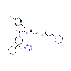 O=C(CCN1CCCCC1)NCCC(=O)N[C@H](Cc1ccc(Cl)cc1)C(=O)N1CCC(Cn2cncn2)(C2CCCCC2)CC1 ZINC000027435190