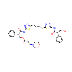 O=C(CCN1CCOCC1)OC[C@@H](C(=O)Nc1nnc(CCCCc2nnc(NC(=O)[C@@H](CO)c3ccccc3)s2)s1)c1ccccc1 ZINC000169698032