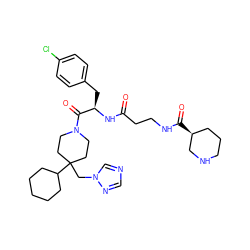 O=C(CCNC(=O)[C@H]1CCCNC1)N[C@H](Cc1ccc(Cl)cc1)C(=O)N1CCC(Cn2cncn2)(C2CCCCC2)CC1 ZINC000027433000