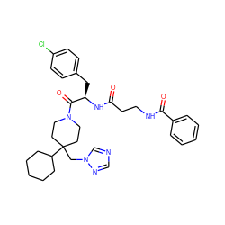 O=C(CCNC(=O)c1ccccc1)N[C@H](Cc1ccc(Cl)cc1)C(=O)N1CCC(Cn2cncn2)(C2CCCCC2)CC1 ZINC000027441236