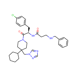 O=C(CCNCc1ccccc1)N[C@H](Cc1ccc(Cl)cc1)C(=O)N1CCC(Cn2cncn2)(C2CCCCC2)CC1 ZINC000027442968