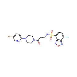 O=C(CCNS(=O)(=O)c1ccc(F)c2nonc12)N1CCN(c2ccc(Br)cn2)CC1 ZINC000073240469
