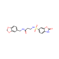 O=C(CCNS(=O)(=O)c1ccc2[nH]c(=O)oc2c1)NCc1ccc2c(c1)OCO2 ZINC000020994445