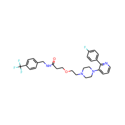 O=C(CCOCCN1CCN(c2cccnc2-c2ccc(F)cc2)CC1)NCc1ccc(C(F)(F)F)cc1 ZINC001772575059