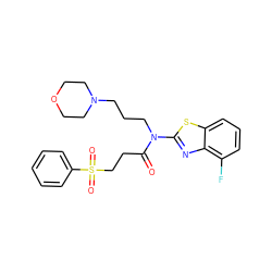 O=C(CCS(=O)(=O)c1ccccc1)N(CCCN1CCOCC1)c1nc2c(F)cccc2s1 ZINC000022997486