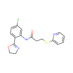 O=C(CCSc1ccccn1)Nc1cc(Cl)ccc1C1=NCCO1 ZINC000096283154