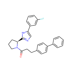 O=C(CCc1ccc(-c2ccccc2)cc1)N1CCC[C@H]1c1ncc(-c2cccc(F)c2)[nH]1 ZINC000064549138