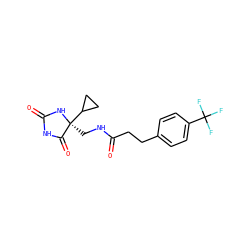 O=C(CCc1ccc(C(F)(F)F)cc1)NC[C@@]1(C2CC2)NC(=O)NC1=O ZINC000218055375