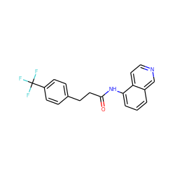 O=C(CCc1ccc(C(F)(F)F)cc1)Nc1cccc2cnccc12 ZINC000026834755