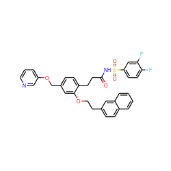 O=C(CCc1ccc(COc2cccnc2)cc1OCCc1ccc2ccccc2c1)NS(=O)(=O)c1ccc(F)c(F)c1 ZINC000049781102