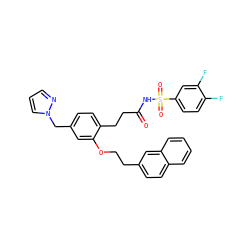 O=C(CCc1ccc(Cn2cccn2)cc1OCCc1ccc2ccccc2c1)NS(=O)(=O)c1ccc(F)c(F)c1 ZINC000049781033