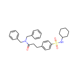 O=C(CCc1ccc(S(=O)(=O)NC2CCCCC2)cc1)N(Cc1ccccc1)Cc1ccccc1 ZINC000008682538