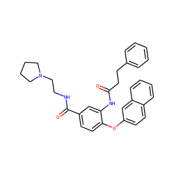 O=C(CCc1ccccc1)Nc1cc(C(=O)NCCN2CCCC2)ccc1Oc1ccc2ccccc2c1 ZINC000035881221