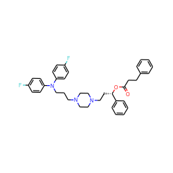 O=C(CCc1ccccc1)O[C@@H](CCN1CCN(CCCN(c2ccc(F)cc2)c2ccc(F)cc2)CC1)c1ccccc1 ZINC000044281233