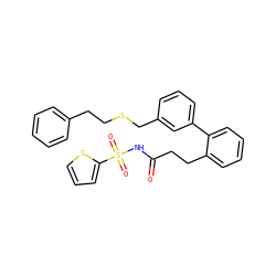 O=C(CCc1ccccc1-c1cccc(CSCCc2ccccc2)c1)NS(=O)(=O)c1cccs1 ZINC000013818261