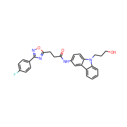 O=C(CCc1nc(-c2ccc(F)cc2)no1)Nc1ccc2c(c1)c1ccccc1n2CCCO ZINC000103252274