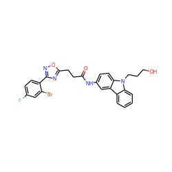 O=C(CCc1nc(-c2ccc(F)cc2Br)no1)Nc1ccc2c(c1)c1ccccc1n2CCCO ZINC000103252271