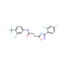 O=C(CCc1nc(-c2ccc(F)cc2Cl)no1)Nc1ccc(C(F)(F)F)c(Cl)c1 ZINC000040425433