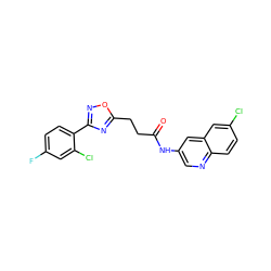 O=C(CCc1nc(-c2ccc(F)cc2Cl)no1)Nc1cnc2ccc(Cl)cc2c1 ZINC000040980181