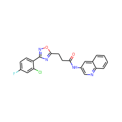 O=C(CCc1nc(-c2ccc(F)cc2Cl)no1)Nc1cnc2ccccc2c1 ZINC000040915622