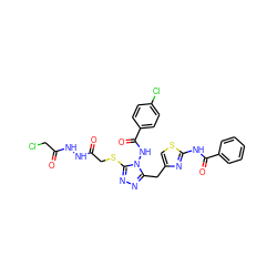 O=C(CCl)NNC(=O)CSc1nnc(Cc2csc(NC(=O)c3ccccc3)n2)n1NC(=O)c1ccc(Cl)cc1 ZINC000028815701