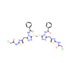 O=C(CCl)Nc1nc(Cc2nnc(SCSc3nnc(Cc4csc(NC(=O)CCl)n4)n3NC(=O)c3ccccc3)n2NC(=O)c2ccccc2)cs1 ZINC000150522789