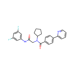 O=C(CN(C(=O)c1ccc(-c2ccccn2)cc1)C1CCCC1)Nc1cc(F)cc(F)c1 ZINC000072126142