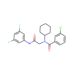 O=C(CN(C(=O)c1cccc(Cl)c1)C1CCCCC1)Nc1cc(F)cc(F)c1 ZINC000072127954