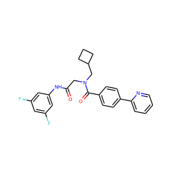 O=C(CN(CC1CCC1)C(=O)c1ccc(-c2ccccn2)cc1)Nc1cc(F)cc(F)c1 ZINC000072125762