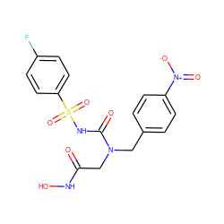 O=C(CN(Cc1ccc([N+](=O)[O-])cc1)C(=O)NS(=O)(=O)c1ccc(F)cc1)NO ZINC000013808303