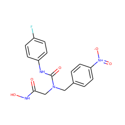 O=C(CN(Cc1ccc([N+](=O)[O-])cc1)C(=O)Nc1ccc(F)cc1)NO ZINC000013808311