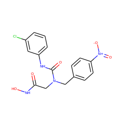 O=C(CN(Cc1ccc([N+](=O)[O-])cc1)C(=O)Nc1cccc(Cl)c1)NO ZINC000013808313