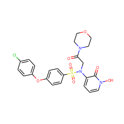 O=C(CN(c1cccn(O)c1=O)S(=O)(=O)c1ccc(Oc2ccc(Cl)cc2)cc1)N1CCOCC1 ZINC000029128715