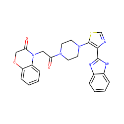 O=C(CN1C(=O)COc2ccccc21)N1CCN(c2scnc2-c2nc3ccccc3[nH]2)CC1 ZINC000143765901