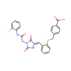 O=C(CN1C(=O)N/C(=C\c2ccccc2OCc2ccc(C(=O)O)cc2)C1=O)Nc1ccccc1F ZINC000015936854