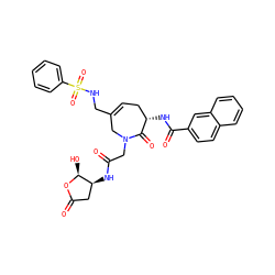 O=C(CN1CC(CNS(=O)(=O)c2ccccc2)=CC[C@H](NC(=O)c2ccc3ccccc3c2)C1=O)N[C@H]1CC(=O)O[C@H]1O ZINC000028713450