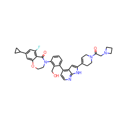 O=C(CN1CCC1)N1CC=C(c2cc3c(-c4cccc(N5CCOc6cc(C7CC7)cc(F)c6C5=O)c4CO)ccnc3[nH]2)CC1 ZINC001772615966