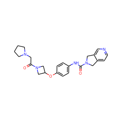 O=C(CN1CCCC1)N1CC(Oc2ccc(NC(=O)N3Cc4ccncc4C3)cc2)C1 ZINC000167579246