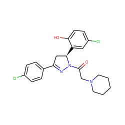 O=C(CN1CCCCC1)N1N=C(c2ccc(Cl)cc2)C[C@H]1c1cc(Cl)ccc1O ZINC000299867652