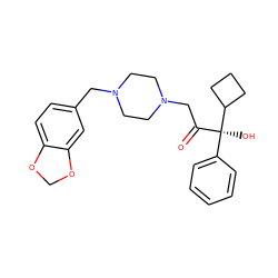 O=C(CN1CCN(Cc2ccc3c(c2)OCO3)CC1)[C@](O)(c1ccccc1)C1CCC1 ZINC000022940393