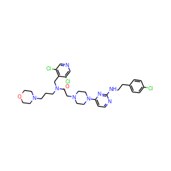 O=C(CN1CCN(c2ccnc(NCCc3ccc(Cl)cc3)n2)CC1)N(CCCN1CCOCC1)Cc1c(Cl)cncc1Cl ZINC000072131721