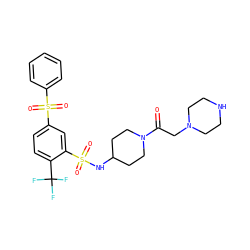 O=C(CN1CCNCC1)N1CCC(NS(=O)(=O)c2cc(S(=O)(=O)c3ccccc3)ccc2C(F)(F)F)CC1 ZINC000042919966