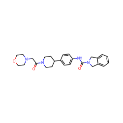 O=C(CN1CCOCC1)N1CCC(c2ccc(NC(=O)N3Cc4ccccc4C3)cc2)CC1 ZINC000167512852