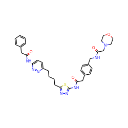 O=C(CN1CCOCC1)NCc1ccc(CC(=O)Nc2nnc(CCCCc3ccc(NC(=O)Cc4ccccc4)nn3)s2)cc1 ZINC000169698346