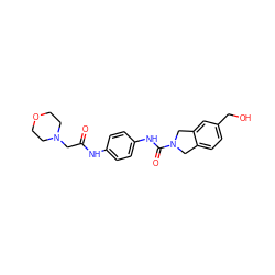 O=C(CN1CCOCC1)Nc1ccc(NC(=O)N2Cc3ccc(CO)cc3C2)cc1 ZINC000167515639