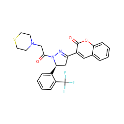 O=C(CN1CCSCC1)N1N=C(c2cc3ccccc3oc2=O)C[C@H]1c1ccccc1C(F)(F)F ZINC000653721744