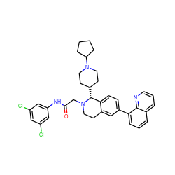 O=C(CN1CCc2cc(-c3cccc4cccnc34)ccc2[C@H]1C1CCN(C2CCCC2)CC1)Nc1cc(Cl)cc(Cl)c1 ZINC000036351655